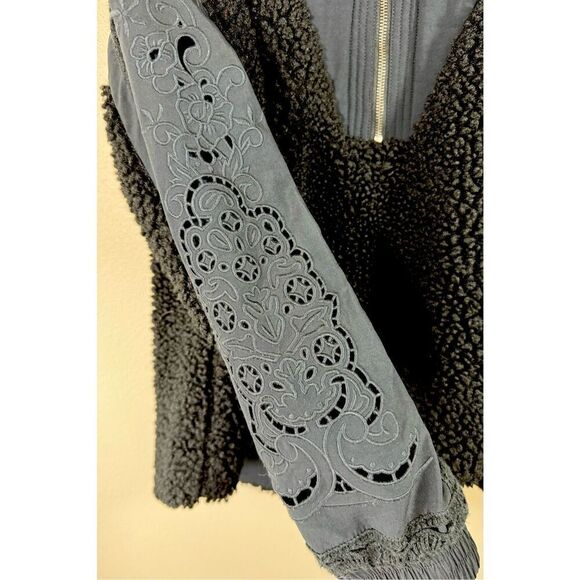 Free People FP Movement Black Care Seaside Fleece Crochet & Embroidered Pullover - Picture 7 of 14